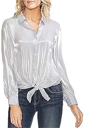 Vince Camuto Womens Tie Front Button Down Blouse, Blue, X
